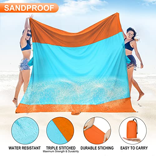 Beach Blanket Waterproof Sandproof Beach Mat 10 x 9ft Extra Large Quick Drying Oversized Lightweight Sand Free Outdoor 120"×108" Picnic Blanket for Vacation Camping Hiking - color: Orange
