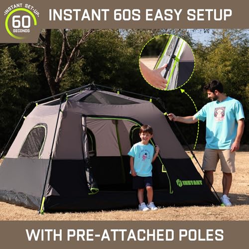 4/6/8/10 Person Instant Tent, Waterproof Pop Up Tents for Camping with Rainfly, 60 Seconds Easy Setup, Automatic Cabin Tent for Family Camping with Expandable Carry Bag & Upgraded Ventilation - color: Black, size: 4 Person