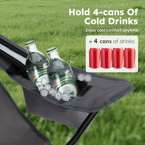 ALPHA CAMP Camping Chairs 350LBS Capacity, Heavy Duty Folding Chair with 4-Can Cooler Bag, Portable Outdoor Chair with Cup Holder for Adults, Collapsible for Tailgating, Beach, Fishing - color: Light Gray, style: camping chairs
