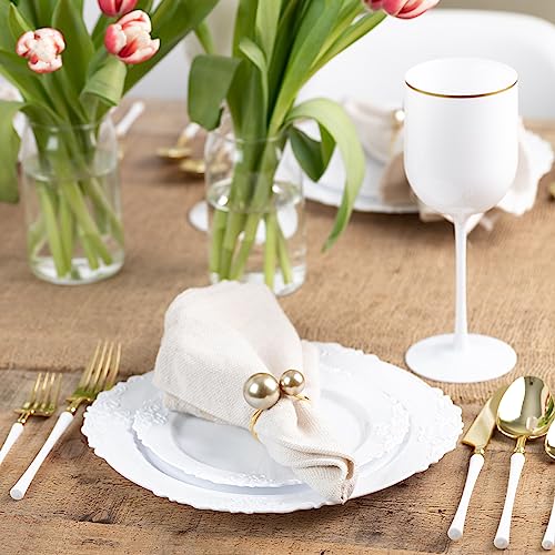 PLASTICPRO 32 Pack Elegant Disposable Plastic Plates Combo Set Includes 16 Dinner Plates and 16 Salad Heavy Duty Fancy Party Plates White Embossed Victorian Design - color: White Embossed