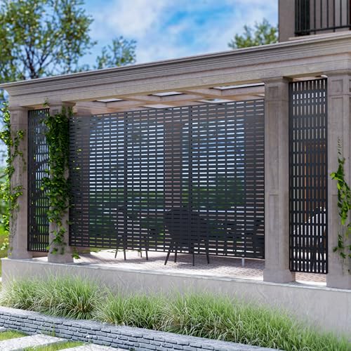 Casaphoria 72" H x 47" W Metal Outdoor Privacy Screen, Freestanding Decorative Divider for Patio, Deck, Balcony, and Garden with Stable Base, Black Abraham - color: Black Abraham