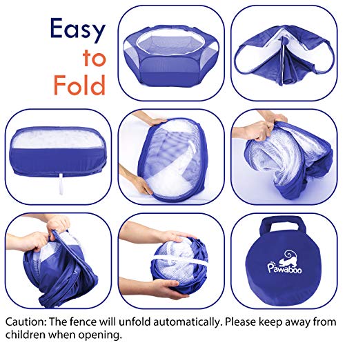 Pawaboo Small Animals Playpen, Waterproof Small Pet Cage Tent with Zippered Cover, Portable Outdoor Yard Fence with 3 Metal Rod for Chick/Kitten/Puppy/Guinea Pig/Rabbits/Hamster/Chinchillas,Indigo - color: H-Indigo