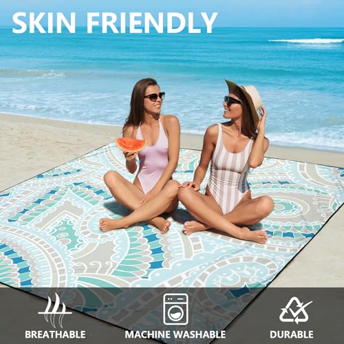 AISPARKY Beach Blanket Waterproof Sandproof Quick Drying Beach Mat Extra Large Outdoor Picnic Blanket for Travel Camping Hiking - color: Psl-bluegreygreen, size: 79" X 83"