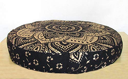 Large Hippie Mandala Round Floor Pillow Cover Ottoman Pouf Cover Daybed Cotton Cushion Cover with Heavy Duty Zipper Seating Ottoman Poufs Dog-Pets Bed 35" (Black Gold Flower, 35" Round) - color: Black Gold Flower, size: 35" x 35" (Pack of 1)