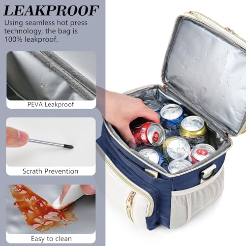Lunch Box & Lunch Bag for Women Men, Large Insulated Adult Lunch Box Leakproof Lunchbox Cooler Bag for Work Picnic Beach,16L, Dark Blue & White - color: Navy Blue