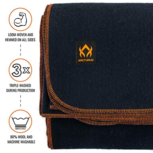 Arcturus Military Wool Blanket - Warm, Thick, Washable - Great for Outdoors, Camping, Stadium Blanket, Picnics, Travel - Car & Bushcraft Survival Kits - color: Navy
