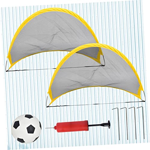 Luxshiny 2 Pcs Training Soccer Goal Set Mini Football Net with Inflator Iron Nails and Football for Outdoor Game Portable Foldable for Boys