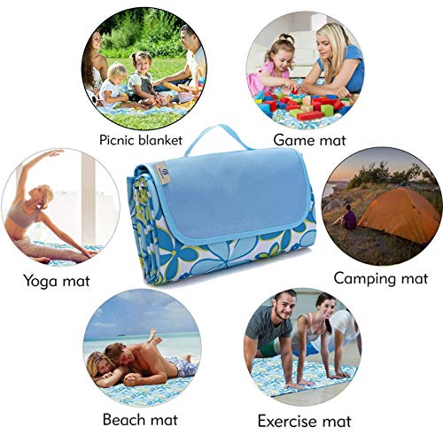 Picnic Blanket Beach Mat Extra Large Sandproof Waterproof Camping Blanket Portable Travel Blanket Play Mat for Outdoor Indoor Family Women Men Kids Beach BBQ Park Grass - color: Blue Lily