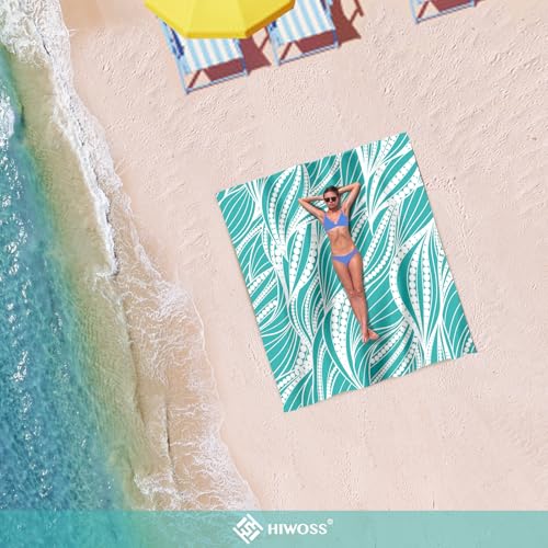Beach Blanket Waterproof Sandproof Oversized 95”x 80”,Sand Free Beach Mat with Corner Pockets,Portable Mesh Bag (WaveBeaded-Turquoise)