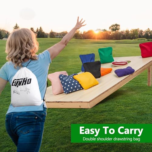 EunHo Cornhole Bags Set of 8 Regulation Size & Weight Corn Hole Bean Bags Official Professional All Weather for Tossing Game with Carry Case - color: Yellow/Green