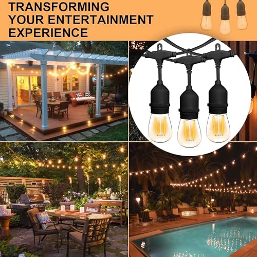 Banord Outdoor String Lights Commercial Grade 96ft Waterproof with 30 S14 Shatterproof Dimmable LED Bulbs, Heavy Duty Hanging Lights for Patio Garden Backyard Decoration, 2W 2x48ft Strands - color: Black, size: 96FT