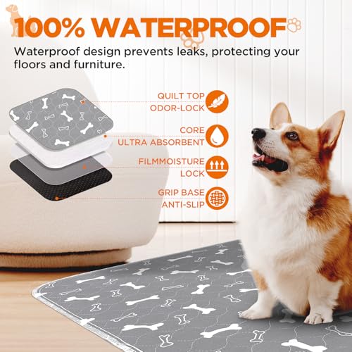 Washable Pee Pads for Dogs, Extra Large 2 Pack 36”x72” Dog Pee Pads Washable, Waterproof Puppy Pads Mat Reusable Fast Absorbent Dog Potty Training Pads, Whelping Pads for Playpen Crate - color: Gray, size: 36*72 Inch (Pack of 2)