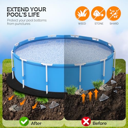 VINGLI 12 FT Pool Pad for Above Ground Pool, Upgraded Extra Thick Swimming Pool Liner Pad 12 FT Round, Prevent Punctures Weed Barrier, Under Pool Mat Pool Protection, Black - size: 12 FT