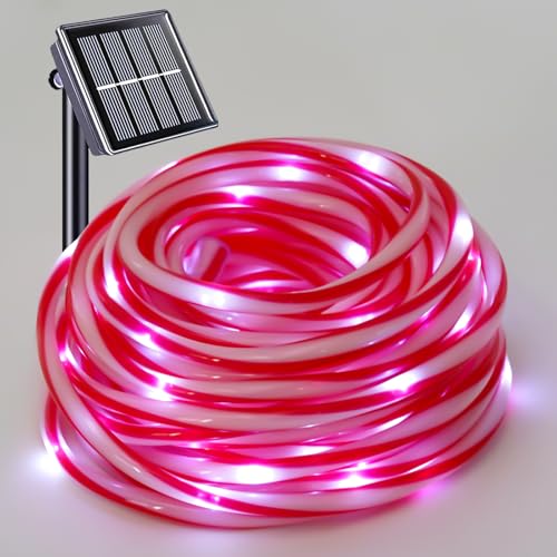YEGUO Solar Rope Lights Outdoor Waterproof, 66ft 200 LED Candy Cane String Lights, 8 Modes Fairy Lights in Clear Thin Tube - color: Candy