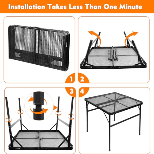 Square Folding Card Table with Adjustable Height (12" & 26"), Black Portable Metal Mesh Table for Camping, BBQ, Picnic, Game, Patio & Indoor Use, Fits 2–4 People, Lightweight 7.6 lb, Supports 66 lb - color: Black, size: Square - 27.2"L x 27.2"W x 12.2"/26