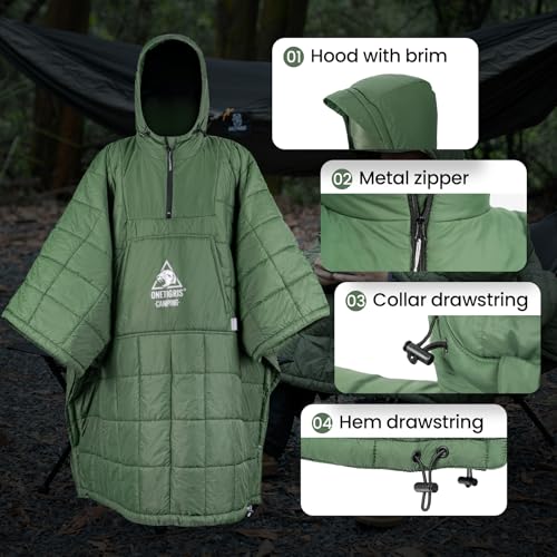 ONETIGRIS Camping Blanket with with Recycled Synthetic Insulation,Wearable Hoodie Blanket | Ultralight Water-Resistant Warm Camping Blanket for Outdoor, Hiking, Stadium - color: 2pcs-green