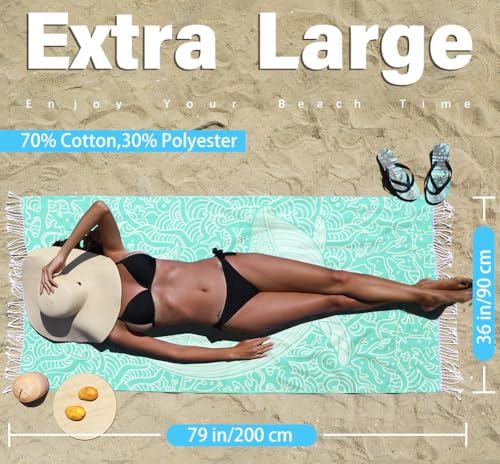 Widdonen Thin Turkish Beach Towel Lightweight Quick Dry Absorbent Cotton Bathroom Bath Pool Swim Towels Extra Large Oversized Sand Free Beach Accessories Essentials Cloud Gifts for Adult - color: 2 Pack Pink Turtle Light Green Whale, size: X-large(79 X 36