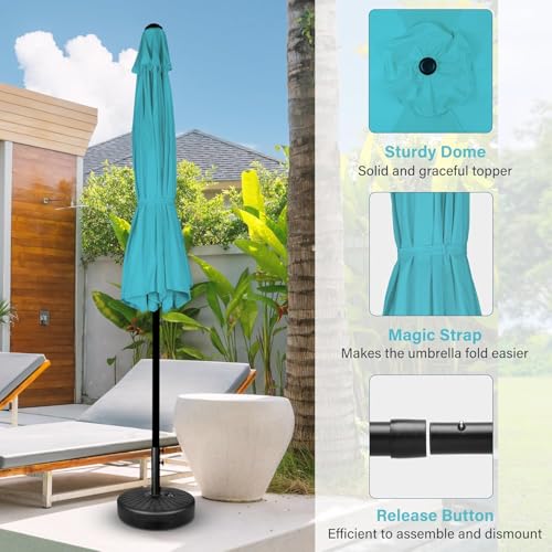 Simple Deluxe 7.5ft Patio Umbrella Outdoor Table Market Yard Umbrella with Push Button Tilt/Crank, 6 Sturdy Ribs for Garden, Deck, Backyard, Pool, Turquoise - color: Turquoise-New, size: 7.5ft