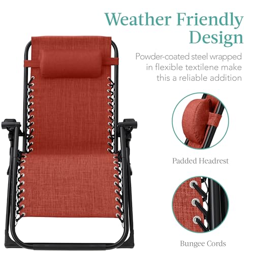 Best Choice Products Oversized Zero Gravity Chair, Folding Outdoor Patio Recliner, XL Anti Gravity Lounger w/Removable Cushion, Cup Holder, Side Tray, 350lb Capacity - Burnt Orange - color: Burnt Orange