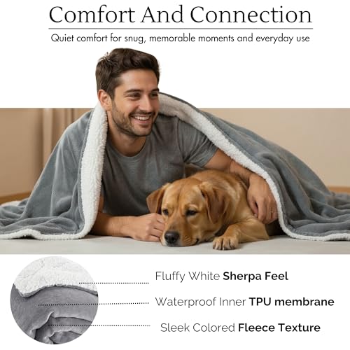 Waterproof Throw Blanket (40"x60") – Reversible Fleece & Sherpa, TPU Leakproof Stain Resistant Couch & Sofa Cover, Bed Protector – Machine Washable - Gray - color: Gray, size: 40 x 60 inch