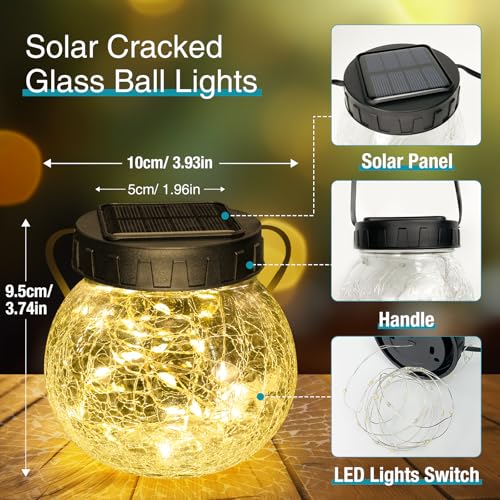 Kolpop Solar Lanterns Outdoor Waterproof 6 Pack, Hanging Solar Lights with 30 LED, Cracked Glass Hanging Globes for Garden Patio Fence Yard Christmas Tree Decoration,Warm White - color: Warm White, size: 6 Pack