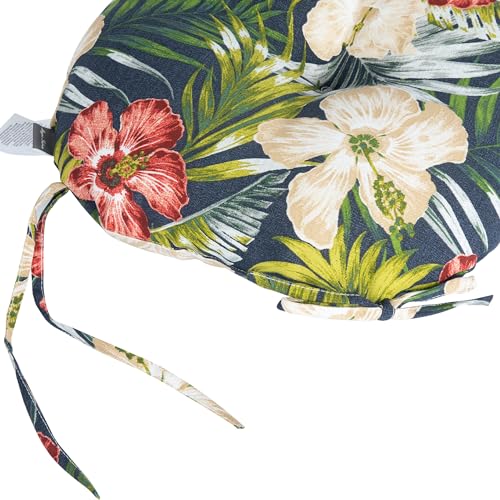 Magpie Fabrics Outdoor Round Bistro Seat Cushions with Ties, 15"x15"x4" Set of 2, Tufted Waterproof Barstool Chair Pads for Patio Home Garden Office, Midnight Floral - color: Amidnight Floral