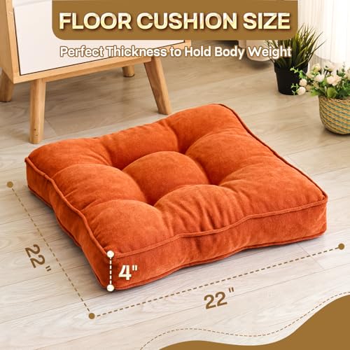 1 MIDDLE ONE Floor Pillow Set of 2, Memory Foam Floor Cushions for Adults, Large Meditation Pillow for Sitting, 22 x 22 Inches (Square | Orange) - color: Square | Orange