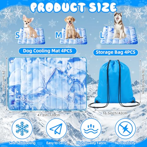Chunful 4 Pack Dog Cooling Mat Water Injection Pet Cooling Mat for Dogs Cats with Storage Bags Washable and Foldable Pet Pad Summer for Small Medium Large Breeds of Doggy Bed Sofa Floor Car Seat (XL) - size: XL