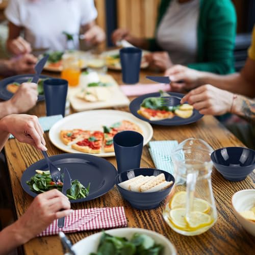 Tioncy 29 Pcs Mess Kit for Camping 4 People Camping Bowls Plates Cups Utensils Set Plastic Reusable Unbreakable Dinnerware Set with drawstring Bag for Travel Picnic Outdoor Dishwasher Safe