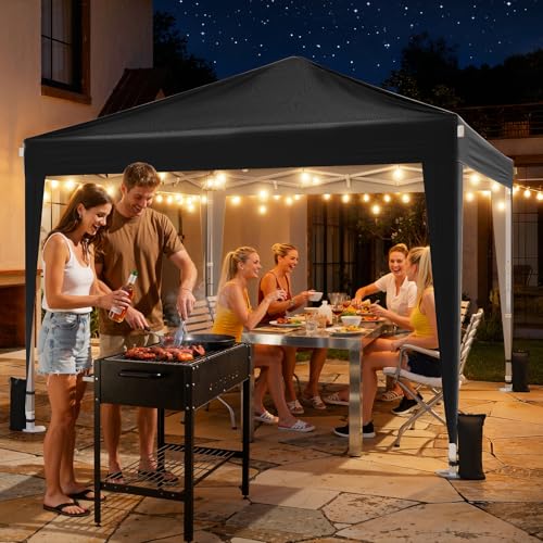 10x10 Pop Up Canopy with Sidewalls, Instant Portable Canopy Tent with Carry Bag for Commercial Events, Camping, Parties - Black - color: Black