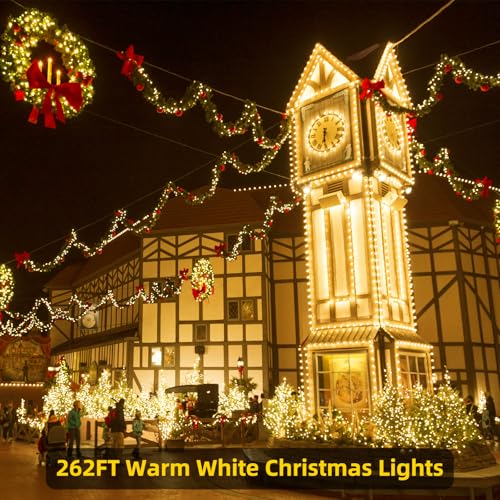 XTF2015 262FT 800 LED Christmas String Lights, Christmas Lights Plug 8 Modes Memory Function with Timer, UL Certified Outdoor Indoor Fairy Light Christma s Tree, Patio, Party (Warm White) - color: Warm White, size: 262 FT
