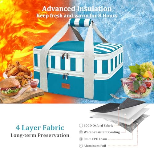 Expandable Casserole Carrier Bag - Double Decker Food Bag, Insulated Casserole Carrier for Hot or Cold Food, Lasagna Holder Tote for Picnics,Beaches,Traveling or Gifts - color: Green