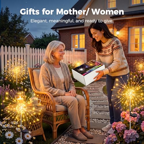 btfarm 2 Pack Solar Garden Lights Outdoor 8 Modes, 120 LED Firework Lights Solar Powered, Waterproof Twinkle Fairy Light Outside for Yard Pathway Lawn Pool Patio Christmas Decorative, Warm White - color: Warm White, size: 2 Pack