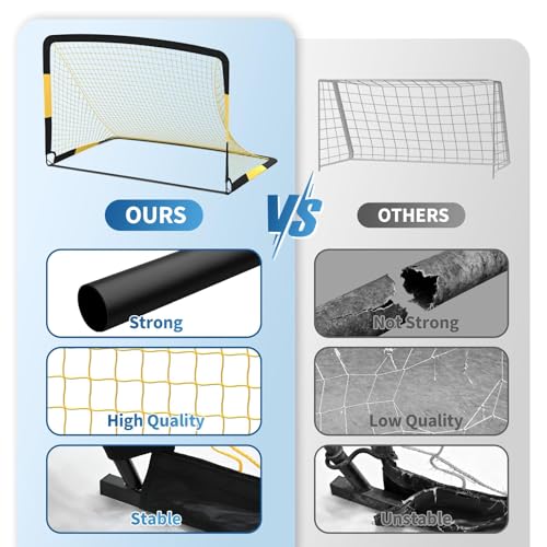 6x4 ft Soccer Goal 2 Pack, Kids Soccer Goals for Backyard Set, Portable Pop Up Soccer Net with Soccer Ball, Cones, Ground Stakes & Carrying Bag, Complete Training Equipment, for Indoor Outdoor