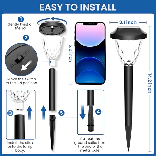 GIGALUMI 10 Pack Solar Lights Outdoor, Solar Pathway Lights with Great Pattern, Waterproof Auto On/Off Light for Outside Yard Garden Walkway Driveway Lawn Pathway - color: Cold White, size: 14.17'' 10 Pack