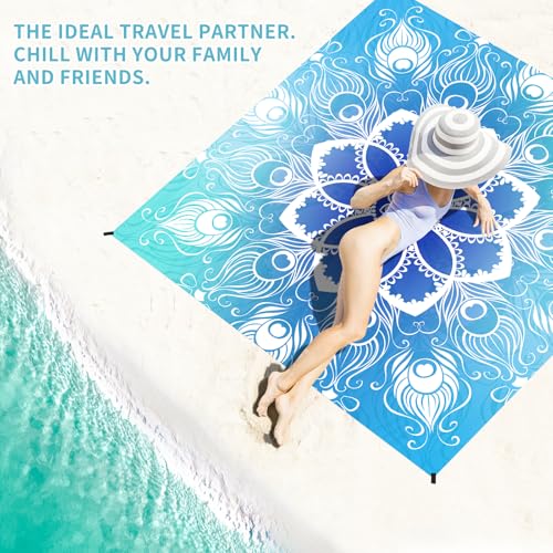 Beach Blanket 78''×81'' Suits 1-5 Adults Waterproof Sandproof Oversized Lightweight Blanket Packable Large Picnic Mat for Beach Travel Camping Picnic Hiking - color: Mandala, size: 78''x81''