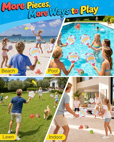 Water Paddle Toss Game for Kids & Family, Floating Beach Paddle Game with 4 Paddles, 4 Animal-Shaped Balls and 2 Round Balls, Pool Beach Toys for Kids, Indoor Outdoor Catch Game for Yard Lawn Sand - size: 4pcs