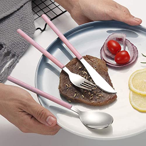 Portable Home Utensils Reusable Flatware Set with Case, Stainless Steel Metal Travel Cutlery Lunch Tableware 3 Fork 3 Spoon 3 Knife with Colored Handle(Fork Spoon Knife 3 sets, Green+Pink+Blue) - color: M Green+Pink+Blue - 3 Sets