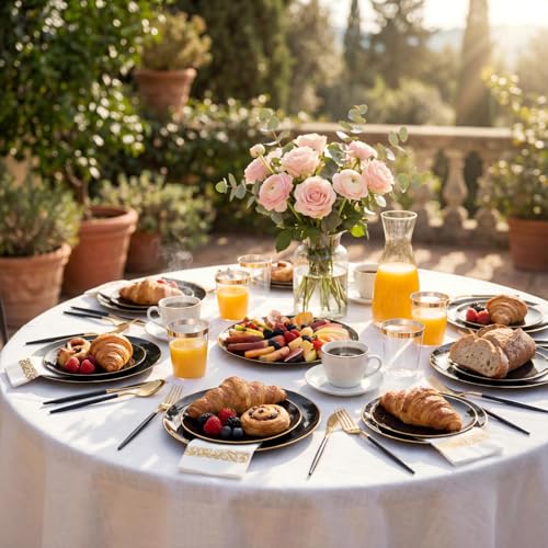 Supernal 350pcs Black Plastic Dinnerware Set - Black and Gold Plastic Plates, Gold Silverware Set, Wedding Party Plate, Cups for Birthday, Party, Wedding,Valentine's Day, Mother's Day and Easter - color: 350pcs Black and Gold Plastic Dinnerware Set