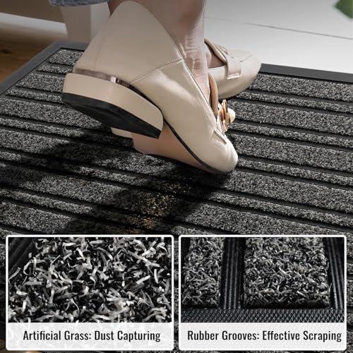 BEHERO Door Mat Outside Entrance, 30.5x17 Inches, Extra Durable Front Door Mat Outdoor, Heavy Duty Welcome Matt for Entryway, Anti-Slip Mats Back Door, Waterproof All-Season Doormats, Grey - color: Grey, size: 30.5" x 17" (Rectangular)
