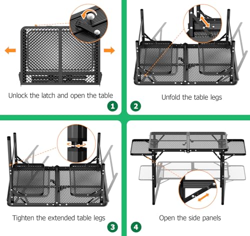 Folding Grill Table 30.3" Height Adjustable, Outdoor Camping Table with 2 Extra Desktops, 3x2 FT Portable Metal Grill Table for Outside for Picnic BBQ Camping Beach - style: 30.3"H Grill Table