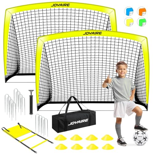 Pro-Grade Kids Backyard Soccer Goal, Tear-Resistant 5-Layer Polyester Soccer Net & 10mm Poles for Maximum Durability, 4x3ft/6x4ft/7x5ft, Pop Up Portable Soccer Training Equipment Set with Size 4 Ball - size: 6 ft x 4ft, style: Yellow