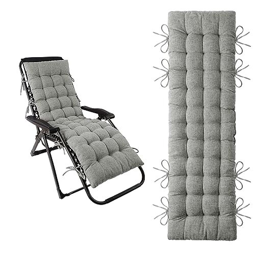 ELFJOY Lounge Chair Cushion Faux Linen Zero Gravity Chair Cushion with Ties Thick Padded Long Bench Cushion for Recliner Chaise Longue Sun Lounger Bench Porch Swing Light Grey 63 Inch - color: Light Grey