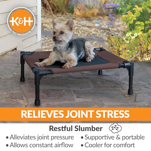 K&H Pet Products Outdoor Elevated Dog Cot, Breathable Cooling Elevated Cot Hammock Pet Bed for Small Dogs, Washable Mesh Cover, Raised Metal Frame, Collapsible, Portable - Small 22 X 17in Chocolate - color: Chocolate/Black Mesh, size: Small 22"L x 17"W