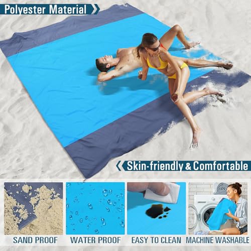 Beach Blanket 78''×81'' Suits 1-5 Adults Waterproof Sandproof Lightweight Oversized Large Picnic Mat Blanket for Beach Travel Camping Picnic Hiking - color: Blue Gray, size: 78''x81''