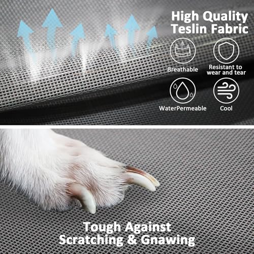 Elevated Dog Bed with Teslin Cooling Fabric - Lightweight Dog Cot for Large Dogs, Waterproof & Washable Breathable Mesh, Raised Pet Bed for Indoor Outdoor Use, Anti-Slip, Easy Clean - size: L-Gray