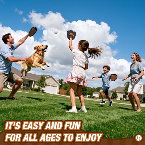 HYES Toss and Catch Ball Set, Outdoor Games for Kids, Beach Yard Camping Toys for Adult & Family, Kids Baseball Glove for 3 4 5 6 7 8+ Year Old Boys & Girls (2 Paddles & 3 Balls) - style: 2 pack