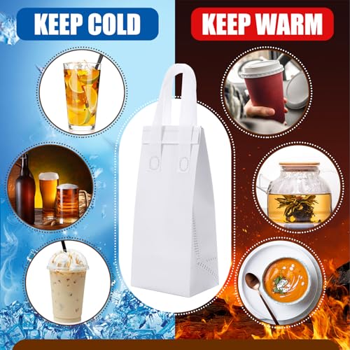 50 Pcs White Insulated Single Cup Drink Carrier Bags Bulk Thermal Insulation Take Away Bags Portable Takeout Coffee Carrier Reusable Carriers with Handle for Hot Cold Beverage - color: White