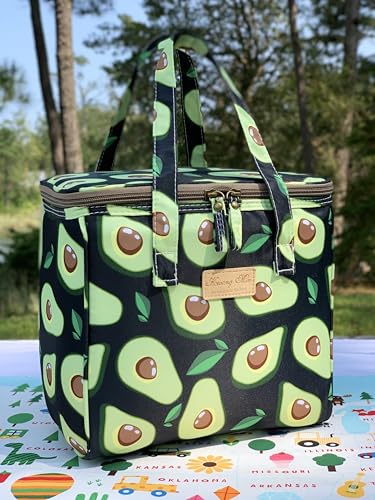 Kwang Min Avocado Insulated Lunch Bag for Women,Reusable Lunch Box,Large Cooler for Office,Picnic Outdoors,Premium Durable Fabric,Light,Ideal Summer Bag (Avocado Black) - color: Avocado Black