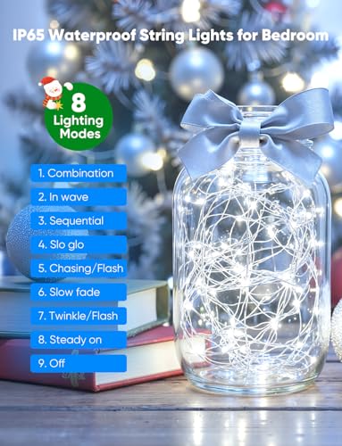 Minetom 12 Pack Fairy Lights Battery Operated String Lights 8 Modes, 7ft 20LED White Waterproof Silver Wire Twinkle Lights, Firefly Starry Moon Lights for Mason Jars DIY Christmas Wedding Party - color: White, size: 12 Pack